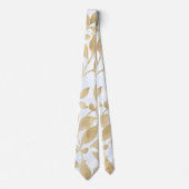 Cravate Motif de feuillage blanc or (Devant)