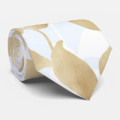 Cravate Motif de feuillage blanc or (Roulé)