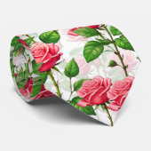 Cravate Motif de feuillage floral rose (Roulé)