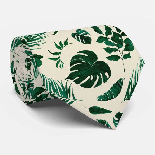 Cravate Motif de feuillage tropical tendance avec feuilles (Roulé)