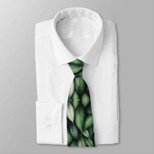 Cravate Motif de feuille botanique vert luxuriant (Attaché)