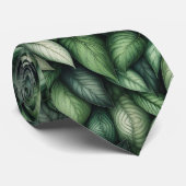 Cravate Motif de feuille botanique vert luxuriant (Roulé)