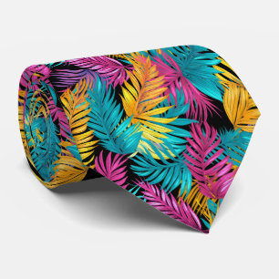 Cravate motif de feuille de carreaux tropicaux cool