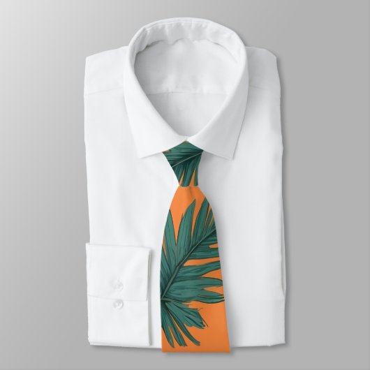 Cravate Motif de feuille de palmier vert et orange illustr (Attaché)