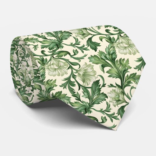 Cravate Motif de feuilles d'acanthe vert foncé orné (Roulé)