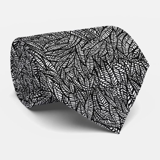 Cravate Motif de feuilles noir et blanc (Roulé)