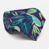 Cravate Motif de feuilles tropicales pourpres et vertes (Roulé)