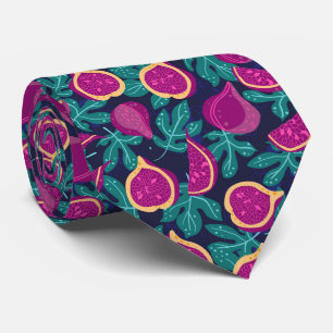 Cravate motif de figue magnifique violet bleu