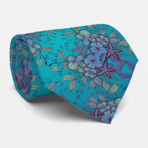Cravate Motif de fleur de bleu et de turquoise