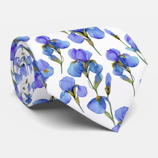 Cravate Motif de fleur d'iris à l'aquarelle bleue (Roulé)
