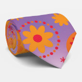 Cravate Motif de fleur orange et pourpre rouge de hippie (Roulé)