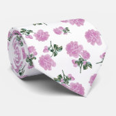 Cravate Motif de fleur rose-clair de roses sur le blanc (Roulé)