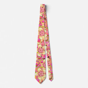 Cravate motif de fleur rose funky