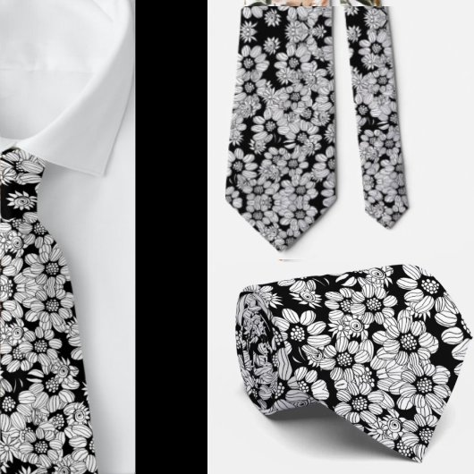 Cravate Motif de fleurs Abstraites noir et blanc