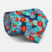 Cravate Motif de fleurs Art Déco - bleu, turquoise et roug (Roulé)