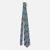 Cravate Motif de fleurs Art Déco - bleu, turquoise et roug (Dos)