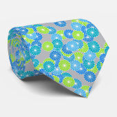 Cravate Motif de fleurs Art Déco - gris, bleu et vert citr (Roulé)