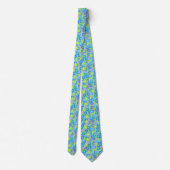 Cravate Motif de fleurs Art Déco - gris, bleu et vert citr (Dos)