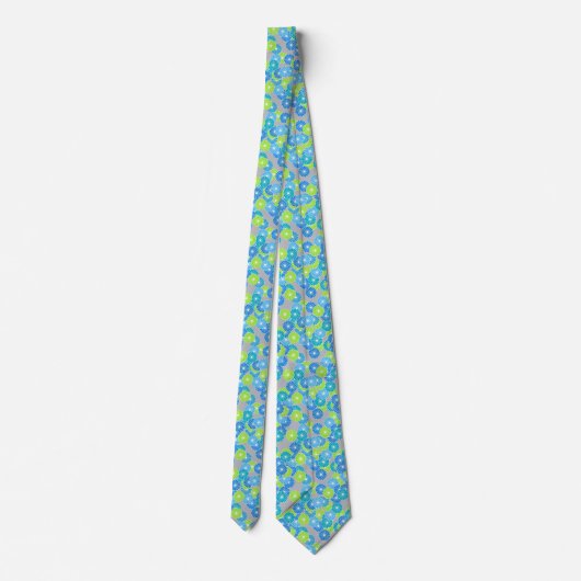 Cravate Motif de fleurs Art Déco - gris, bleu et vert citr (Dos)