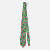 Cravate Motif de fleurs Art Déco - tons verts, fuchsia (Devant)