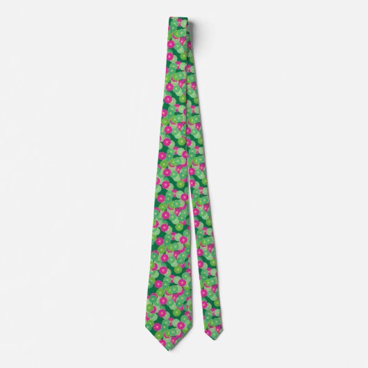 Cravate Motif de fleurs Art Déco - tons verts, fuchsia (Devant)