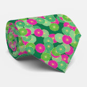 Cravate Motif de fleurs Art Déco - tons verts, fuchsia (Roulé)