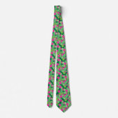 Cravate Motif de fleurs Art Déco - tons verts, fuchsia (Dos)
