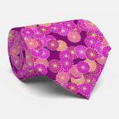 Cravate Motif de fleurs Art Déco - tons violet, corail (Roulé)