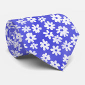 Cravate Motif de fleurs - Bleu et blanc (Roulé)