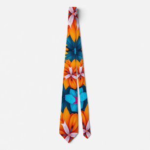Cravate Motif de fleurs bleues et orange