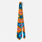 Cravate Motif de fleurs bleues et orange (Devant)