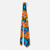 Cravate Motif de fleurs bleues et orange (Dos)