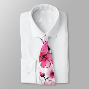 Cravate Motif de fleurs de cerisier rose aquarelle