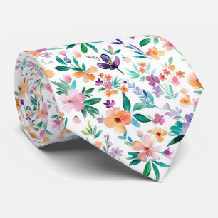 Cravate Motif de fleurs de prairie à l'aquarelle