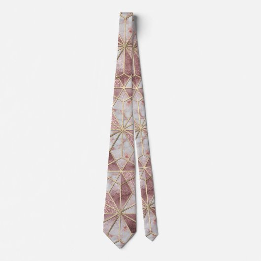 Cravate Motif de fleurs d'étoile géométrique d'or rose mod (Devant)