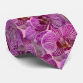 Cravate Motif de fleurs d'orchidée rose magenta (Roulé)