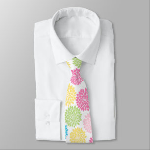 Cravate Motif de fleurs en pastel coloré de dahlia