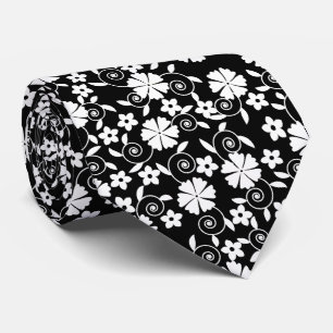 Cravate Motif de fleurs en spirale noir et blanc mignon