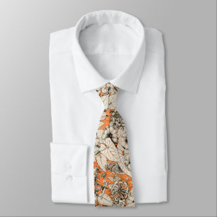 Cravate Motif de fleurs graphiques blanches orange
