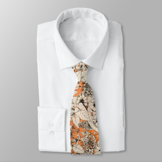 Cravate Motif de fleurs graphiques blanches orange (Attaché)