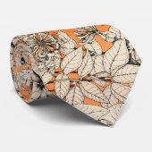 Cravate Motif de fleurs graphiques blanches orange (Roulé)