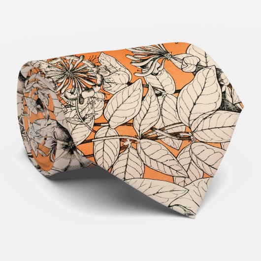 Cravate Motif de fleurs graphiques blanches orange (Roulé)