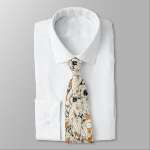 Cravate Motif de fleurs graphiques blanches orange