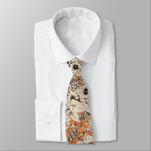 Cravate Motif de fleurs graphiques blanches orange