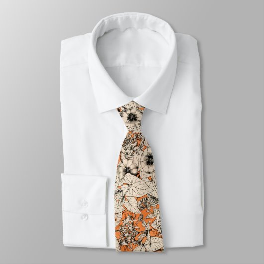 Cravate Motif de fleurs graphiques blanches orange (Attaché)