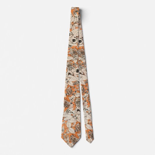 Cravate Motif de fleurs graphiques blanches orange (Devant)