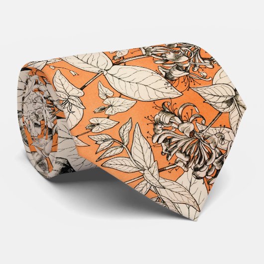 Cravate Motif de fleurs graphiques blanches orange (Roulé)