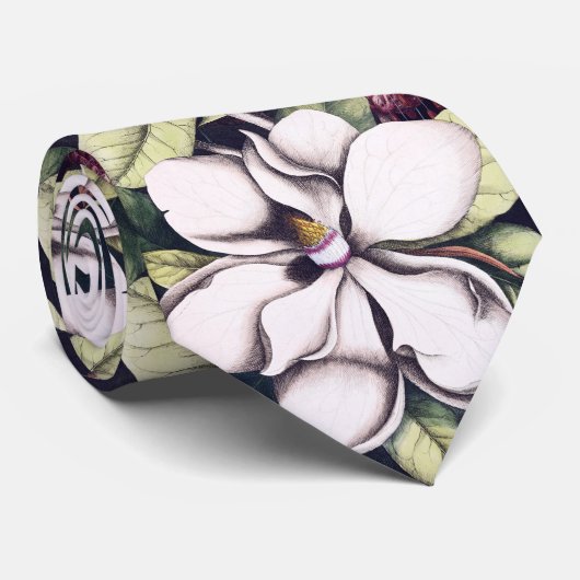 Cravate Motif de fleurs Magnolia (Roulé)