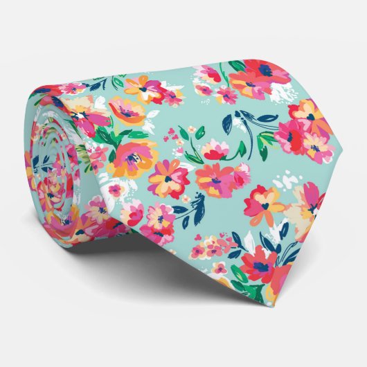 Cravate Motif de fleurs peint (Roulé)