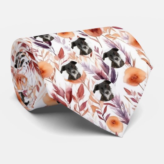 Cravate Motif de fleurs séchées avec photo de chien de com (Roulé)